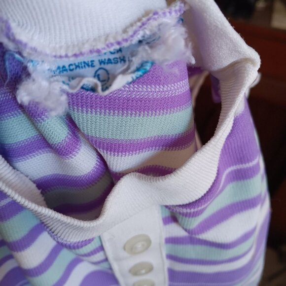 Vintage Women's XS T-shirt Single Stitch 1960's Striped Top Purple Mod - Picture 7 of 7